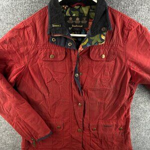 Barbour MORRIS UTILITY Waxed Jacket Women Full Zip Red Size 12 US Collared